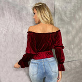 French Style Velvet Long Sleeve T-shirt Top For Women