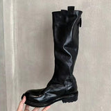 Washed Horse Leather High Tube Slimming Medium Boots