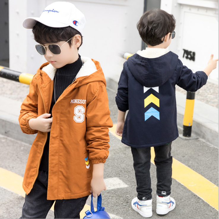 Children's jacket winter 2021 new plus velvet Korean version of the big children's tide loaded children's windbreaker boy casual children's clothing men