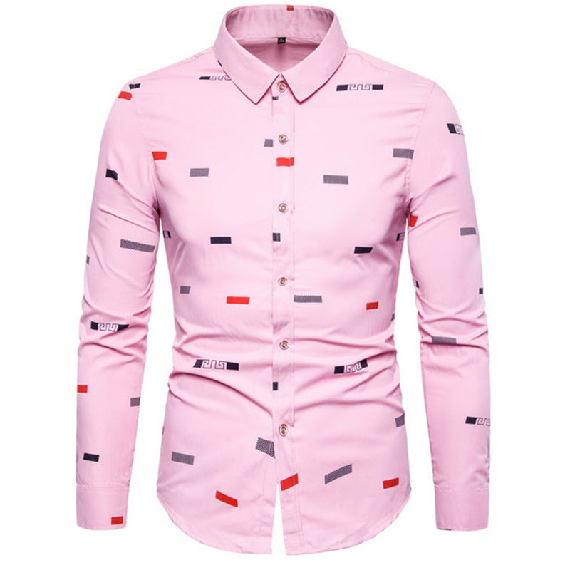 Camisa de manga larga estampada y a cuadros de otoño para hombre