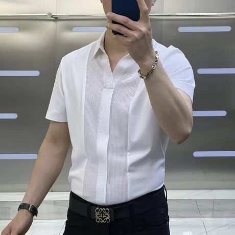 Men's Casual Short Sleeve Slim-fitting Patchwork Shirt