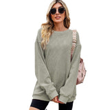 Casual Style Solid Color Knitted Long-sleeved Sweater For Women