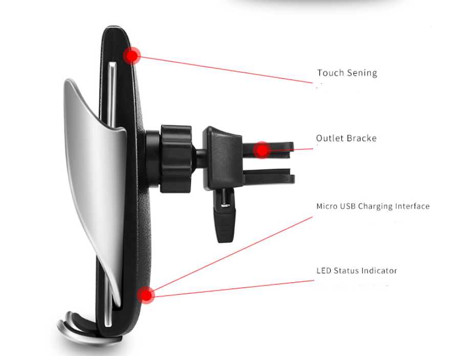 Cargador inalámbrico para coche, carga inalámbrica rápida de inducción de 10W con soporte para teléfono para coche S5