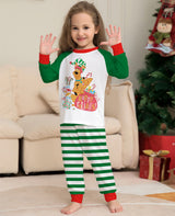 Green Cartoon Striped Printed Long Sleeves Festival Homewear Pajamas