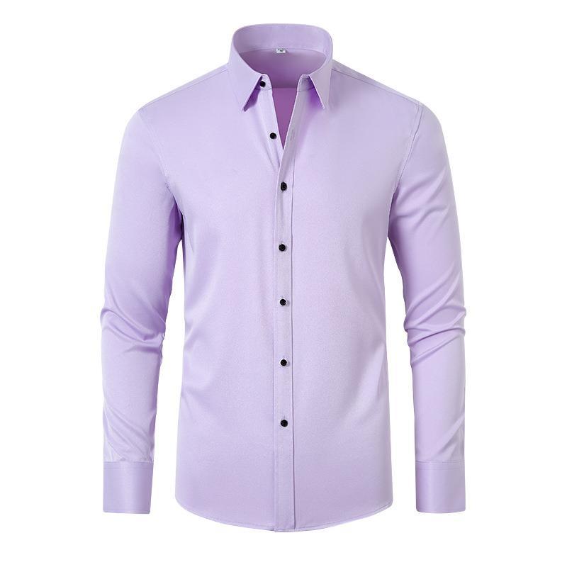 Camisa de fuerza elástica completa para hombre, camisa fina de negocios Simple antiarrugas, sin planchar, para hombre