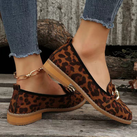 Zapatos de tacón con estampado de leopardo y parte inferior plana con punta redonda, talla grande, europeos y americanos