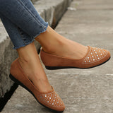 Women's Fashion Casual Flat Bottom Rhinestone Round Head Pumps