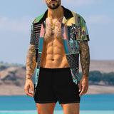 Traje de camisa de moda con estampado retro para hombre