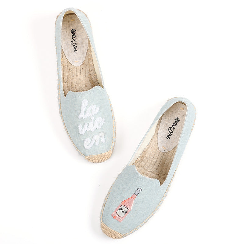 Round Toe Low-top Cotton Breathable Flat Heel Embroidered Leisure Canvas Shoes