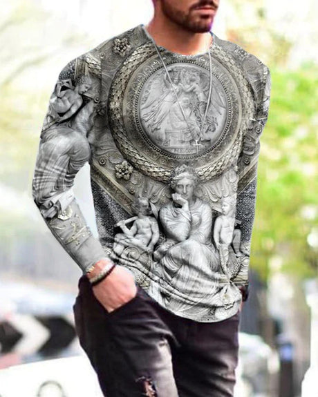 Camiseta de manga larga con estampado muscular para hombre