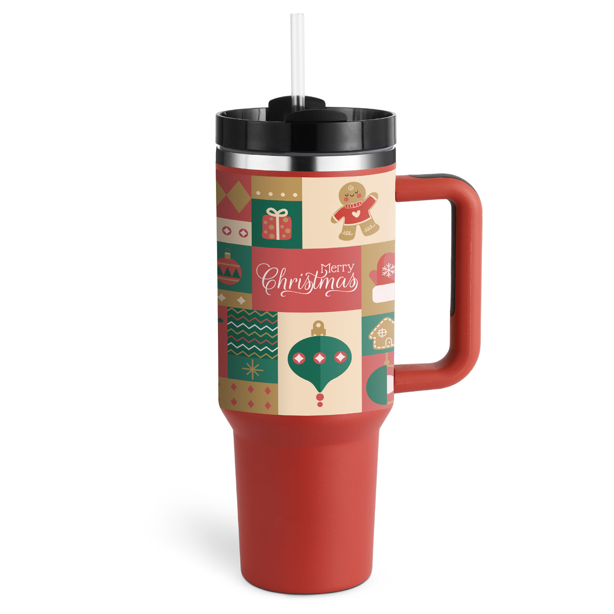 Christmas Thermal Mug 40oz Straw Coffee Insulation Cup With Handle Portable Car Stainless Steel Water Bottle LargeCapacity Travel BPA Free Thermal Mug