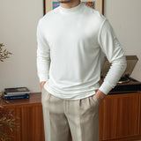 Stylish Men's Semi-turtleneck Solid Color Base Shirt