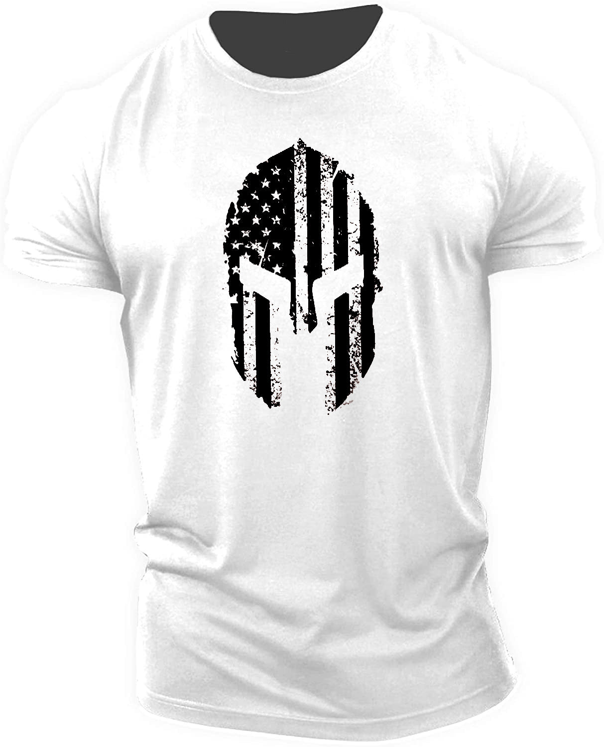 Camiseta de gimnasio de algodón de manga corta con casco de bandera americana para hombre