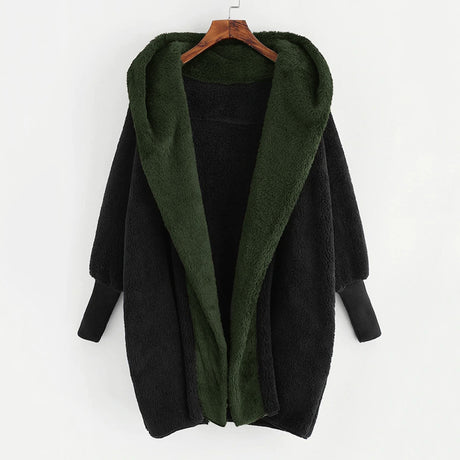 Foreign Trade Women's Clothing Color Double-sided Velvet Hooded Loose Cardigan Coat