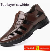 Summer Hollow Sandals Leather Shoes Old Layer Cowhide