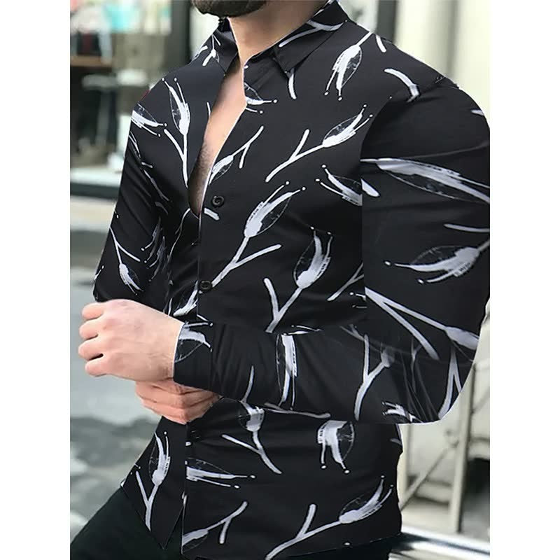 camisa de manga larga con estampado geométrico para hombre