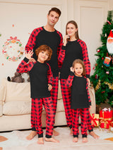 Conjunto de pijama estampado a cuadros de color sólido navideño a la moda para mujer