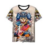 Japanese Samurai Cat 3D Digital Printing Men's Round Neck Short Sleeve