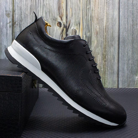 Embossed Thick Sole Brushed Casual Shoes Fashion Breathable Four Seasons Cowhide