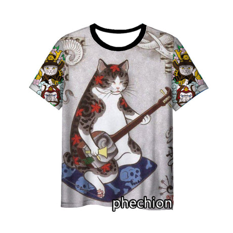 Japanese Samurai Cat 3D Digital Printing Men's Round Neck Short Sleeve