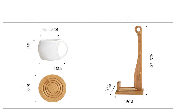 Juego de tazas de cerámica simples de seis piezas, taza de té de 200ml, taza de café, soporte tridimensional de bambú y madera, posavasos antideslizante a rayas