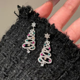 Nuevos pendientes de borla de árbol de Navidad de circonio colorido con incrustaciones completas, pendientes de personalidad de moda para mujer, joyería de fiesta, regalo de Navidad