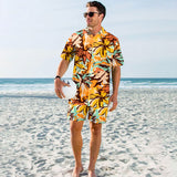 Men's Digital Printing Seaside Vacation Beach Pants Shirt Two-piece Set