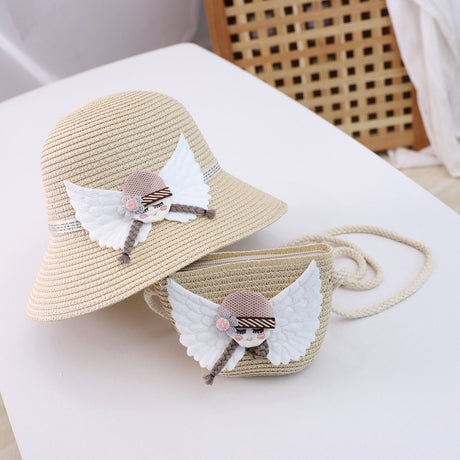 Conjunto de bolso y sombrero de paja infantil