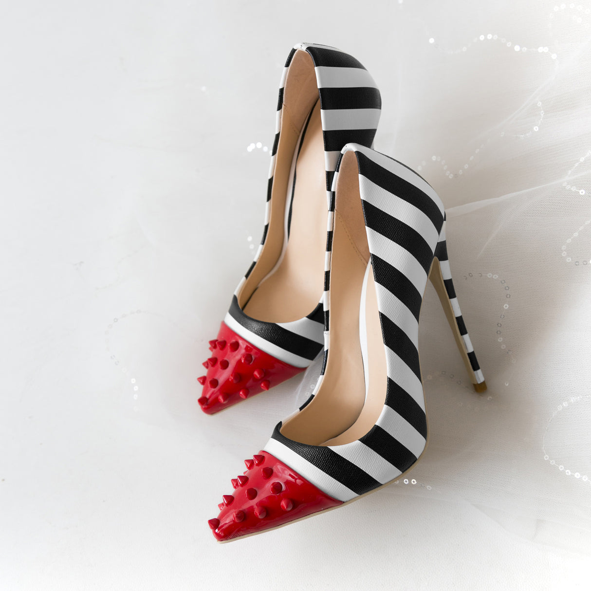 Color rivet striped fashion high heels