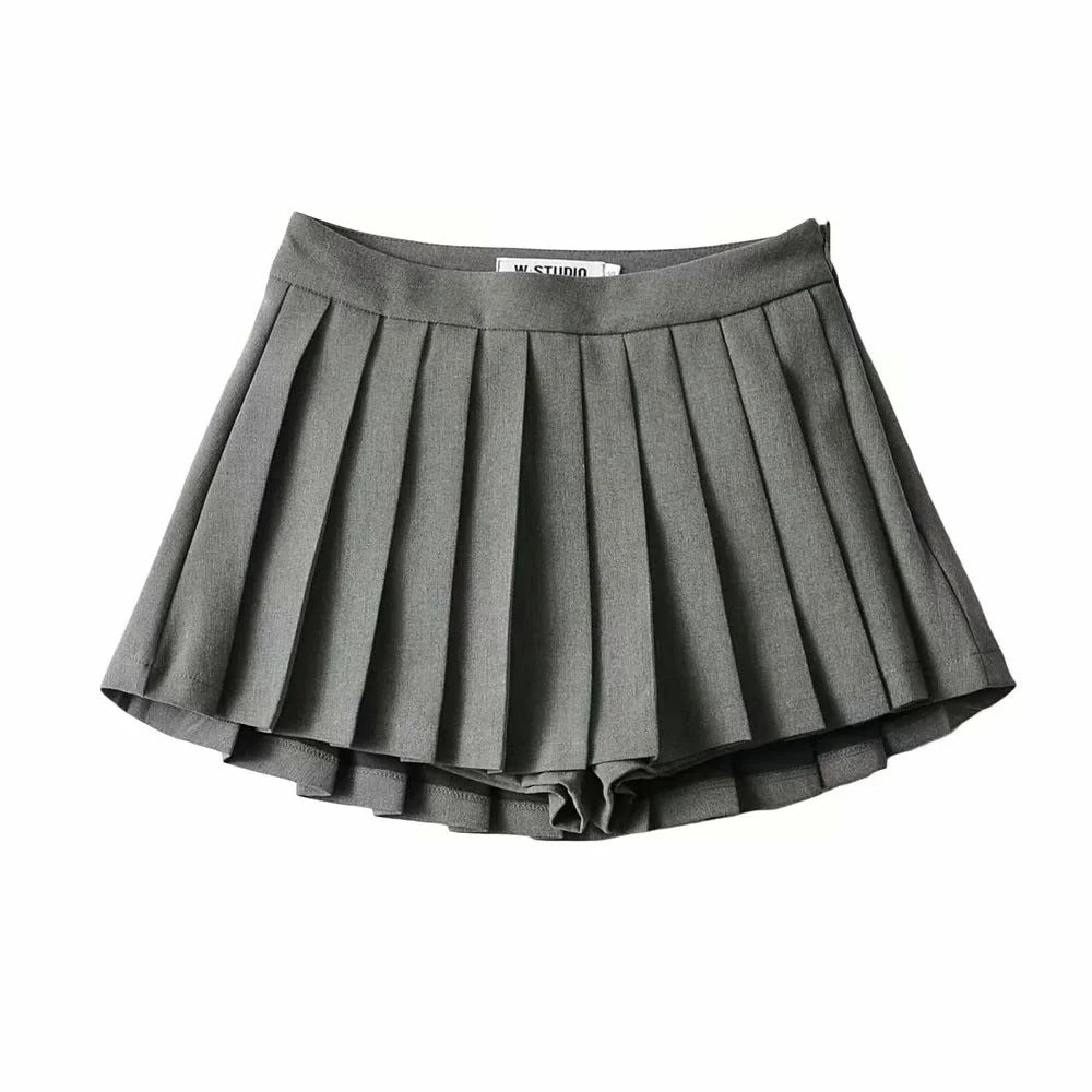 High Waist Front Short Back Length Pleated Skirt With Lining