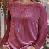 Solid Color Velvet Round Neck Pullover Long Sleeve Sweater