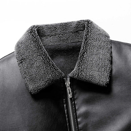 Winter Leather Fleece-lined Thickened PU Leather Men's Cashmere Fur Integrated Warm Jacket