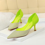 Pointed toe color block high heels