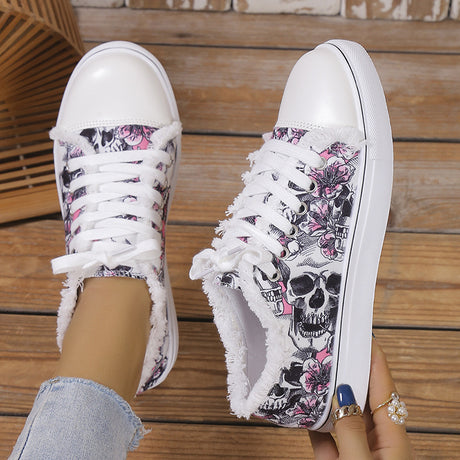 Zapatos de lona con grafiti de fondo plano grandes para mujer