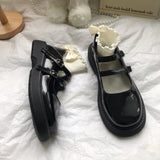 Zapatos De Cuero Pequeños De Estilo Inglés Retro Negro Línea De Hadas Femenina Con Mary Jane