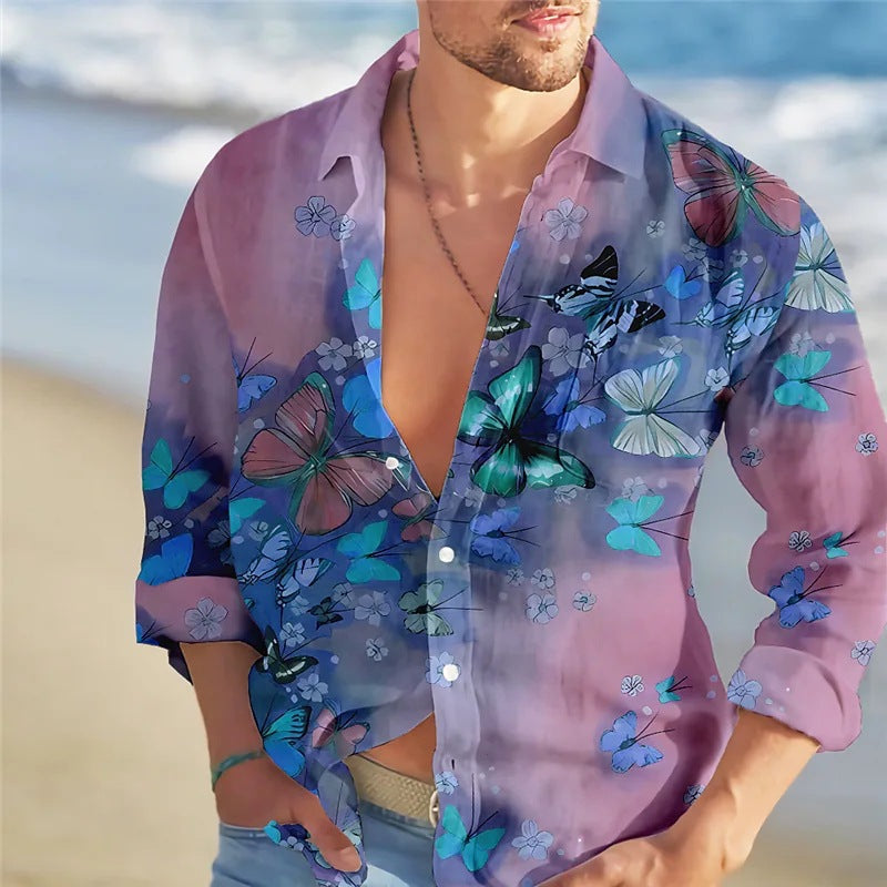 Men's Loose Floral Shirt Beach Retro