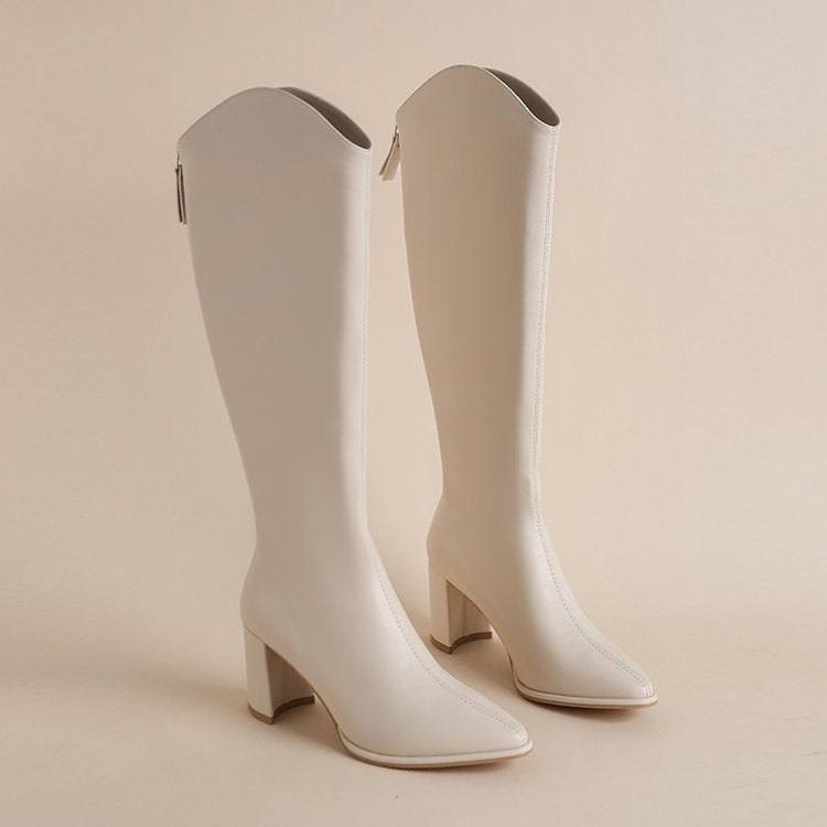 Chunky Heel High Women's Below The Knee Pointed Boot