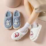 Lindas zapatillas de muñeco de nieve de invierno para interiores, pantuflas de felpa cálidas de suela gruesa antideslizantes para parejas, zapatilla de casa, zapatos de casa para dormitorio y suelo suave