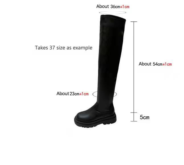 Thick Sole Knee High Boots For Women Chunky Heel Black Long Boots Leather Knight Boots Fashion Winter Shoes