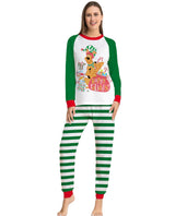 Green Cartoon Striped Printed Long Sleeves Festival Homewear Pajamas