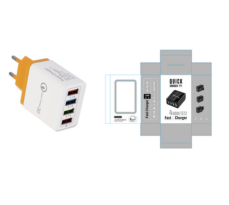 Cargador USB de carga rápida 3,0, 4 adaptadores de teléfono para tableta, cargador móvil de pared portátil, cargador rápido