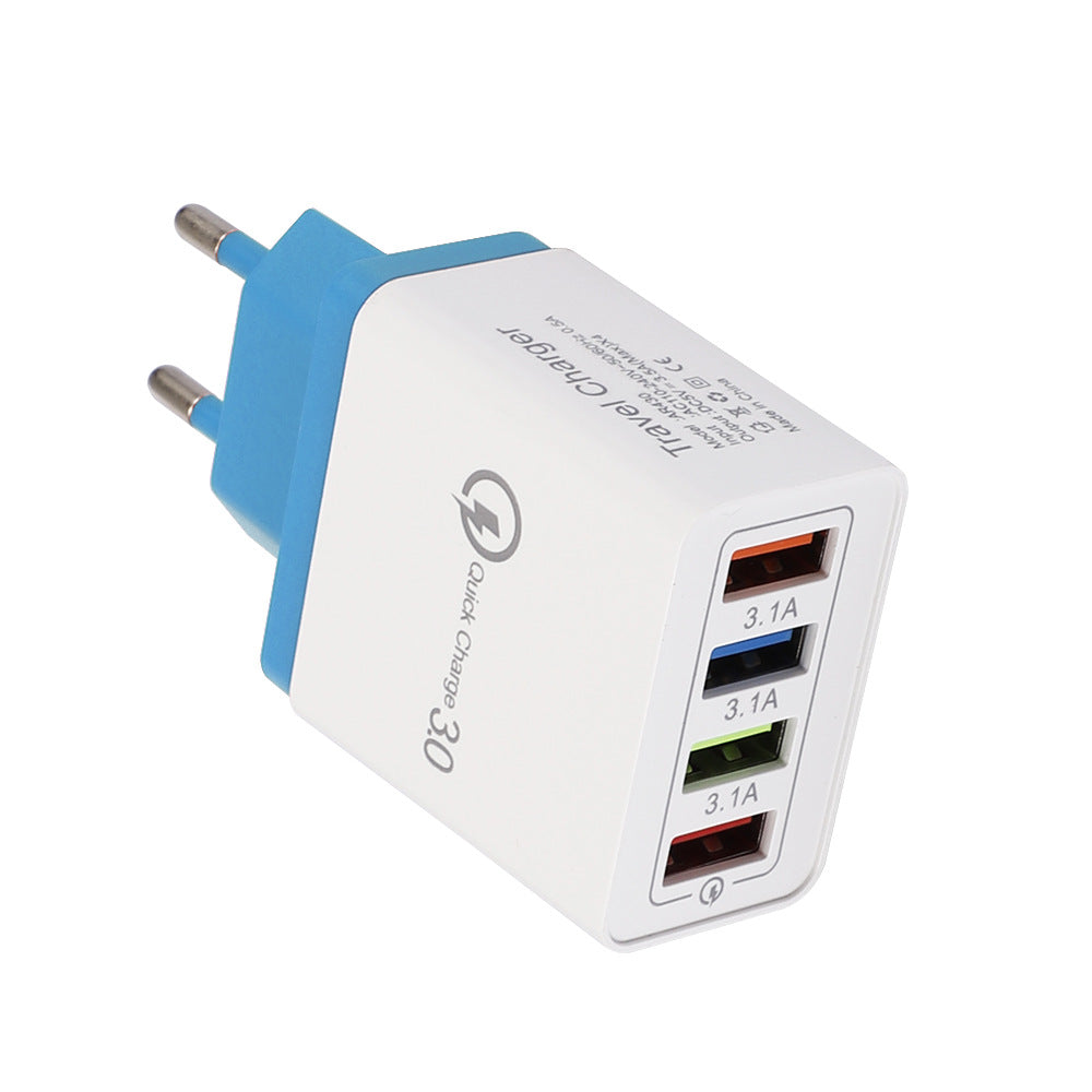 Cargador USB de carga rápida 3,0, 4 adaptadores de teléfono para tableta, cargador móvil de pared portátil, cargador rápido