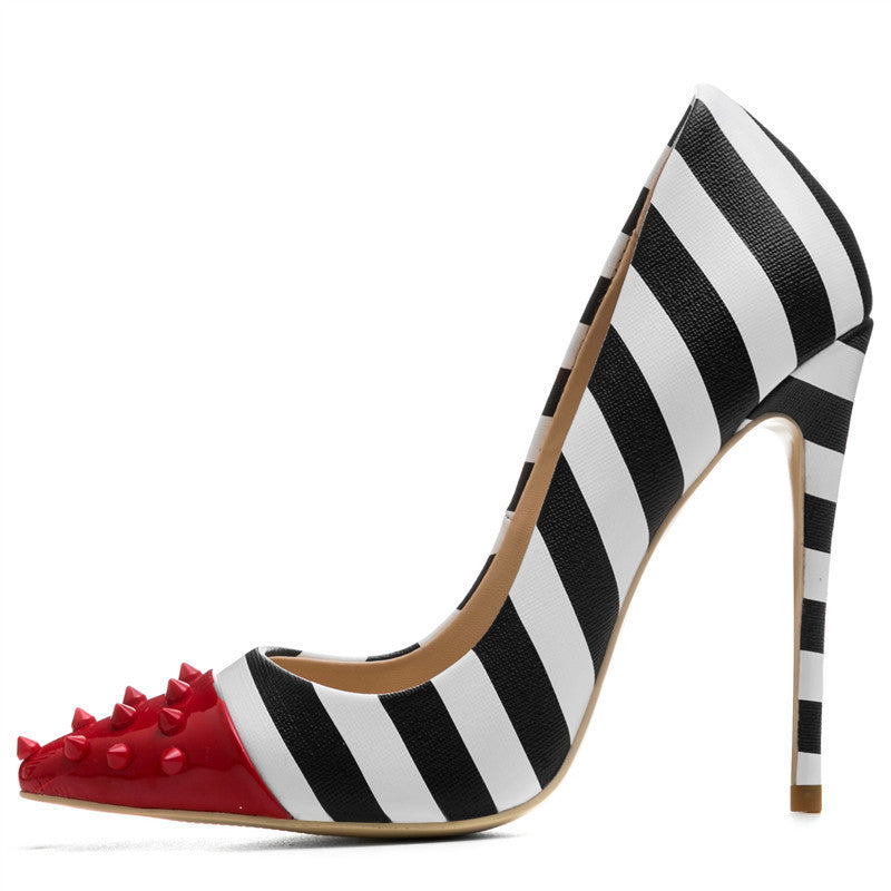 Color rivet striped fashion high heels