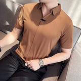 Camiseta de manga corta con cuello en V y solapa informal de negocios para hombre