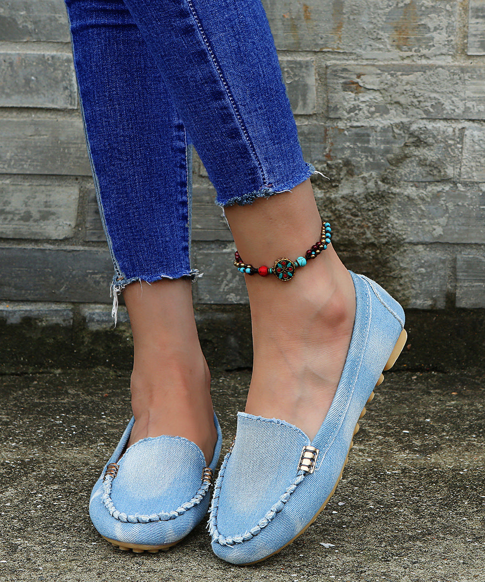 Pure Blue Denim Viscose Shoes Pointed Toe Low-top Shoes