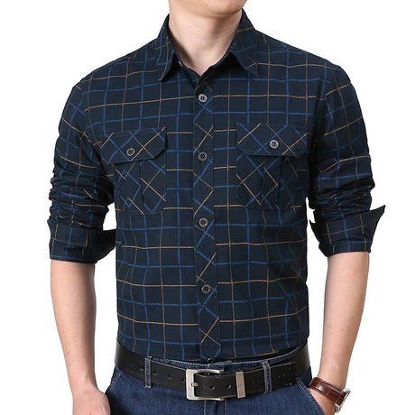 Men's Spring And Autumn Long-sleeved Plaid Shirt