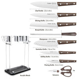 Knife Block with Knife, 9-Piece Kitchen Knife Set Sharp with Acrylic Block Holder, Wooden Handle with Manual Sharpener, Peeling Scissors - Best Cutlery Set Gift Amazon Platform Banned