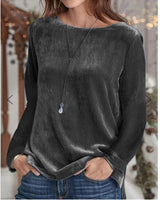 Solid Color Velvet Round Neck Pullover Long Sleeve Sweater