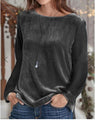 Solid Color Velvet Round Neck Pullover Long Sleeve Sweater