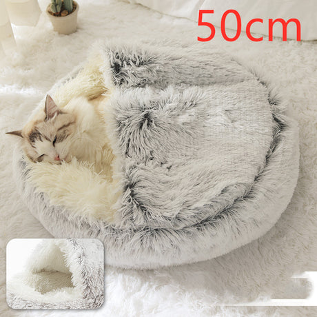 2 In 1 Dog And Cat Bed Pet Winter Bed Round Plush Warm Bed House Soft Long Plush Pets Bed